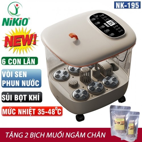 Bồn ngâm chân massage Nikio NK-195 New (có remote), giảm tress, cải thiện giấc ngủ, đã thông kinh lạc